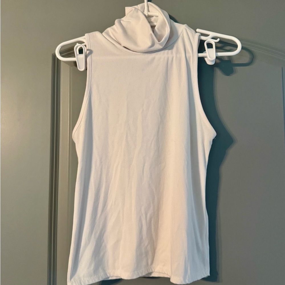 White Sleeveless Turtleneck Top